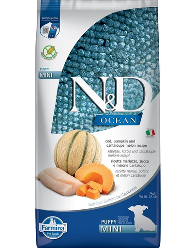 FARMINA N&D Ocean  Sac hrana pentru catei talie mica, cu cod, dovleac si pepene galben - 7 kg