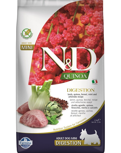 FARMINA N&D Quinoa Digestion Hrana digestiva pentru caini de talie mica, cu miel 2.5 kg