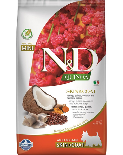 FARMINA N&D Quinoa  Hrana dietetica pentru caini de talie mica, cu hering si nuca de cocos 2,5 kg