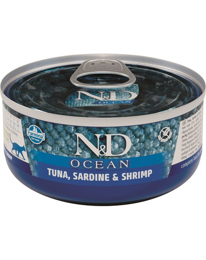 FARMINA N&D Hrană pentru pisici - biban, sardine și creveți  - 80g