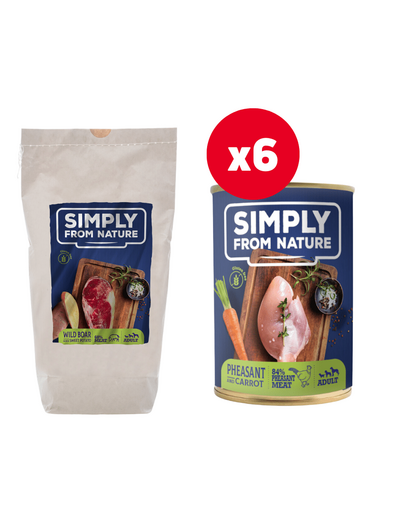 SIMPLY FROM NATURE Hrana coapta caini, cu mistret 1,2 kg + 6 conserve cu pret redus 30%