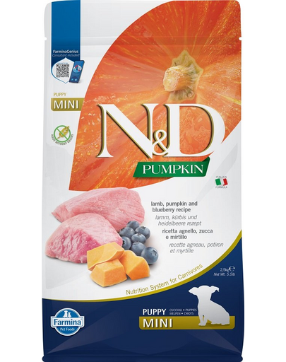 FARMINA N&D GF Pumpkin Puppy Mini 2.5 kg Hrana uscata pentru catei, cu miel si afine