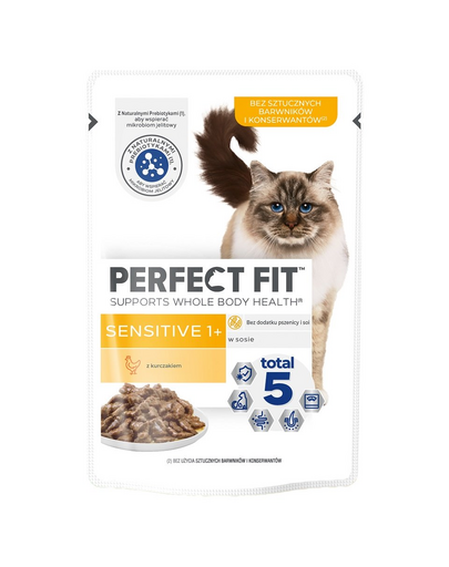 PERFECT FIT Sensitive 1+ 12x85 g Hrana umeda pisici adulte, cu pui in sos