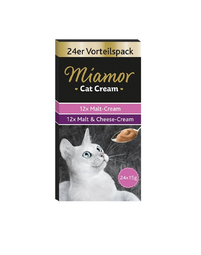 MIAMOR Cat Cream Snack crema pentru pisici, cu malt si branza 24 x 15 ml