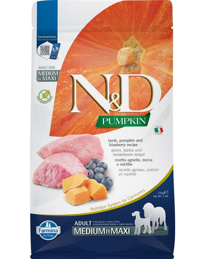 FARMINA N&D Hrana pentru caini adulti talie medie sau mare, cu dovleac, miel si afine 2,5 kg