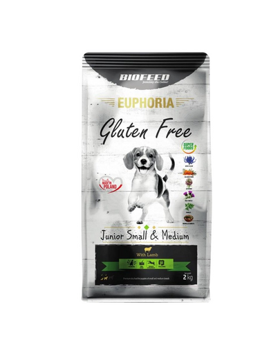 BIOFEED EUPHORIA Gluten Free hrana pentru catelusi talie mica si medie 2 kg cu miel