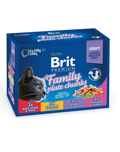 BRIT Premium Cat pachet plicuri hrana pisica family plate 12x100 g
