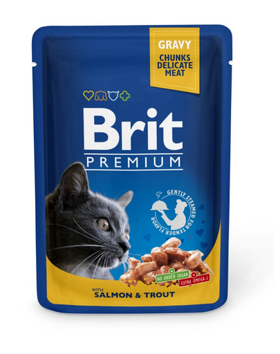 BRIT Premium Cat Adult somon si pastrav pentru pisici, pliculete 24x100g