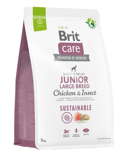 BRIT Care Sustainable Junior Large Breed 3 kg Hrana catei de talie mare, cu pui si insecte