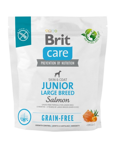 BRIT Care Grain-free Junior Large Breed 1 kg Hrana catei talie mare, cu somon si cartofi