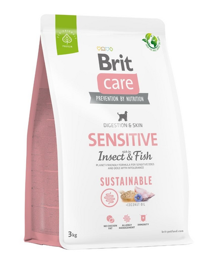 BRIT CARE Dog Sustainable Sensitive Insect&amp;Fish hrana caini cu sensibilitati ale pielii, blanii 3 kg cu peste si insecte
