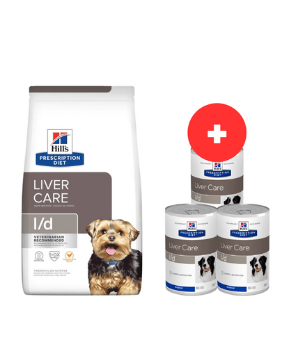 HILL\'S Prescription Diet Canine l/d Liver Care 10 kg afectiuni hepatice + 3 x 370g hrana GRATIS