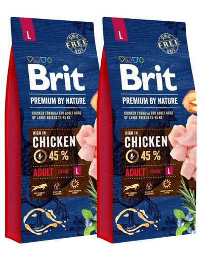 BRIT Premium By Nature Adult Large L hrana uscata pentru caini adulti de talie mare, cu pui 30 kg (15 kg x 2)
