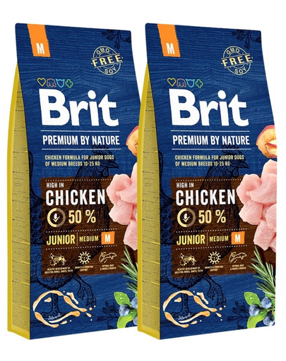 BRIT Premium By Nature Junior Medium M hrana uscata caini juniori talie medie, cu pui 30 kg (2 x 15 kg)