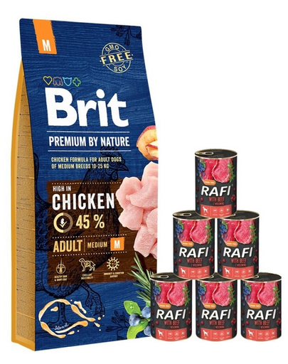 BRIT Premium By Nature Adult Medium M 15 kg + vita 6x400 g conserve caini