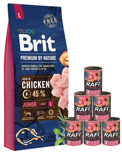 BRIT Premium By Nature Junior Large L 15 kg + 6x400 g conserve cu vitel