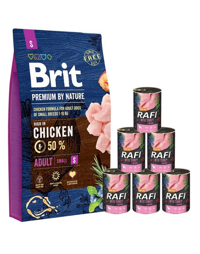 BRIT Premium By Nature Adult Small S 8 kg + hrana umeda curcan 6x400 g