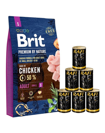 BRIT Premium By Nature Adult Small S 8 kg + hrana caini 6x1240 g pasare