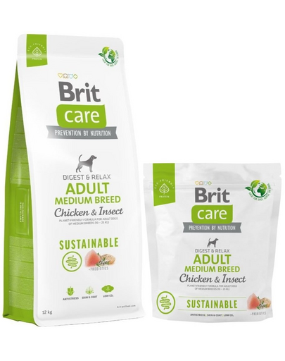 BRIT Care Sustainable Adult Medium Breed hrana uscata caine talie medie, pui si insecte 12+2 kg + 1 kg GRATIS