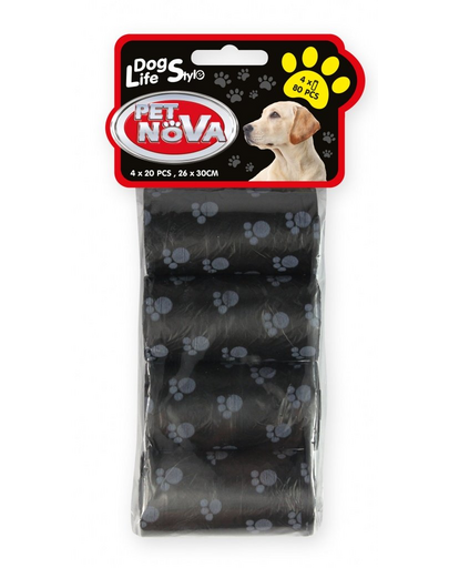 PET NOVA Dog Lifestyle Pungi igienice caini, 4 role x 20 buc, negru