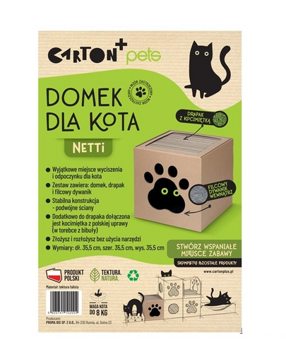 CARTON+ PETS Casuta din carton pentru pisici cu spatiu de zgariat Netti