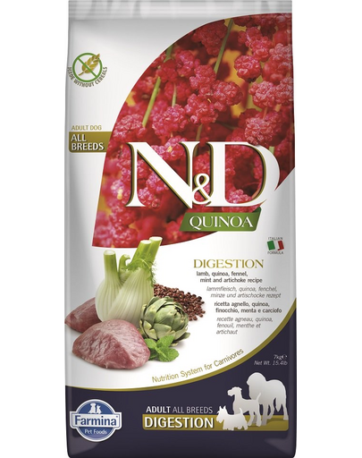 FARMINA N&D Dog Quinoa Digestion Hrana pentru caini cu probleme digestive, cu miel si fenicul 7 kg