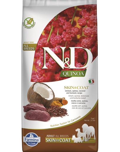 FARMINA N&D Hrana uscata pentru caini, pentru sanatatea pielii si blanii, cu quinoa si vanat, 7 kg