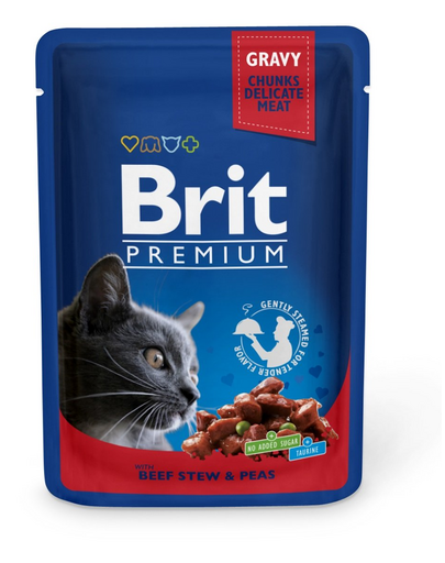 BRIT Premium Cat Adult carne de vită și mazăre pliculeț pentru pisici 24 x 100g