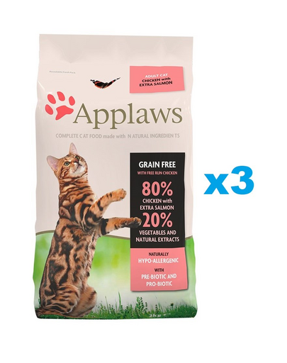 APPLAWS Cat Adult Chicken with Extra Salmon 6 kg (3x2 kg) pachet hrana pisici, cu pui si somon