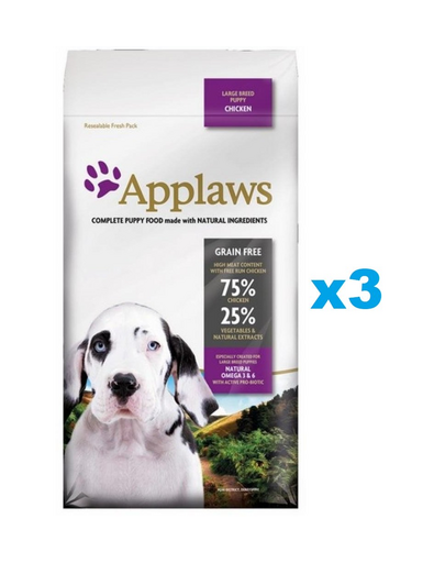 APPLAWS Puppy Large Breed Chicken 6 kg (3x2 kg) Pachet hrana catei, talie mare, cu pui