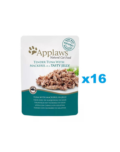 APPLAWS Cat Adult Pouch Tuna with Mackerel in Jelly Set plicuri pisica, cu ton si macrou in aspic 16x70 g