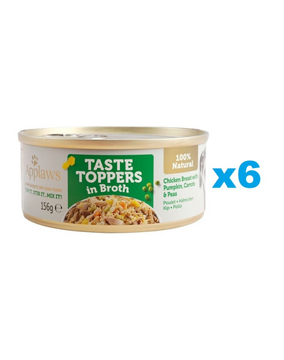 APPLAWS Taste Toppers Mancare umeda caine adult, Piept de pui, dovleac, mazare in sos 6x156 g