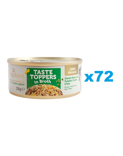APPLAWS Taste Toppers Conserve hrana caine, cu piept de pui, ficat de vita, dovleac in sos 72x156 g