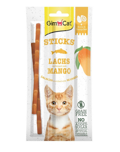GIMCAT Sticks Salmon&Mango Gustare pentru pisica, cu somon si mango 3 buc.