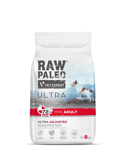 RAW PALEO Ultra Beef Mini Adult 8kg cu vita pentru caini adulti talie mica