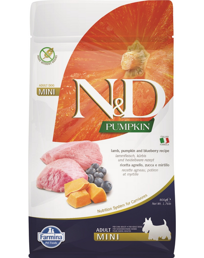 FARMINA N&D Pumpkin Adult Mini Hrana uscata pentru caini, cu miel si afine 800 g