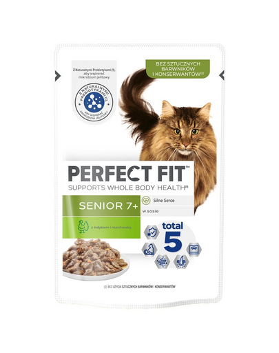 PERFECT FIT Senior 7+ pliculet 85 g curcan si morcov in sos pentru pisici senior