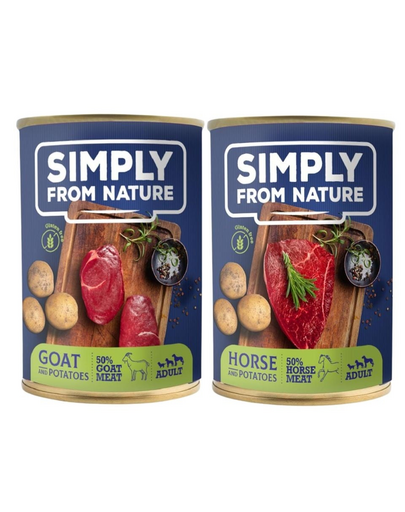 SIMPLY FROM NATURE Hrana umeda pentru caini, mix carne de cal si cartofi/carne de capra si cartofi 400 g x 12 buc.