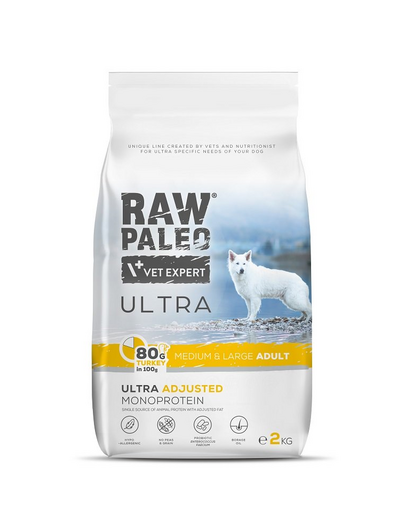 RAW PALEO Ultra Turkey Medium&amp;Large Adult 2kg pentru caini adulti rase medii si mari, din curcan