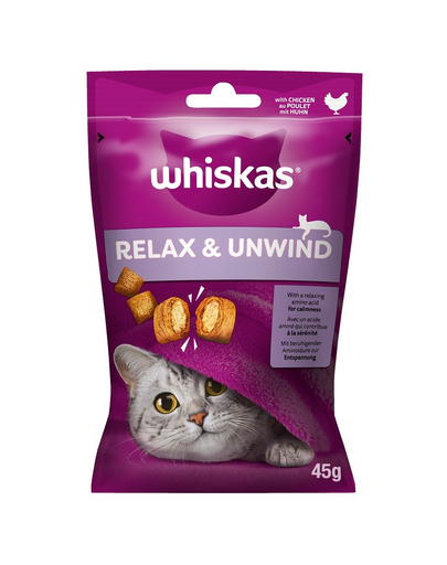 WHISKAS Relax and Unwind 8x45 g Recompense pentru pisici, cu pui