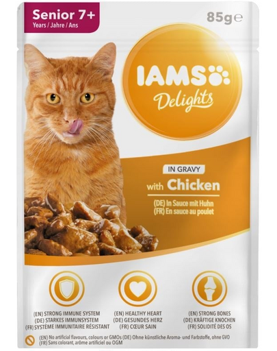 IAMS Cat Senior All Breeds Chicken In Gravy pui in sos pentru pisici seniori 85 g