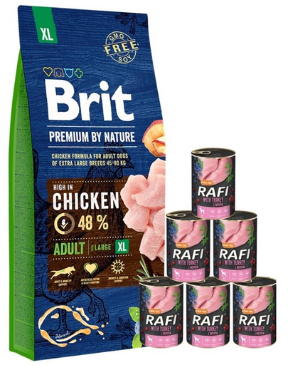 BRIT Premium By Nature Adult Extra Large XL 15 kg + hrana caini 6x400 g curcan