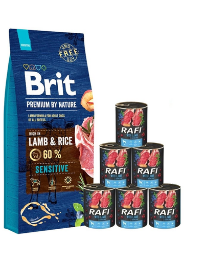 BRIT Premium By Nature Sensitive Lamb 15 kg + 6 conserve x 400 g cu miel