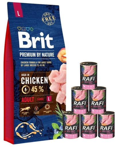 BRIT Premium By Nature Adult Large L 15 kg + pachet conserve 6x400 g curcan