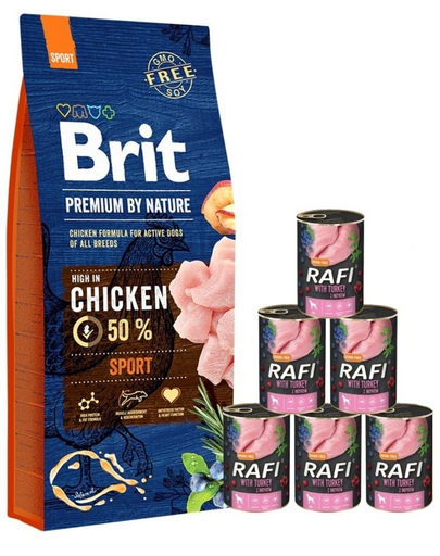 BRIT Premium By Nature Sport 15 kg + hrana umeda din curcan 6x400 g