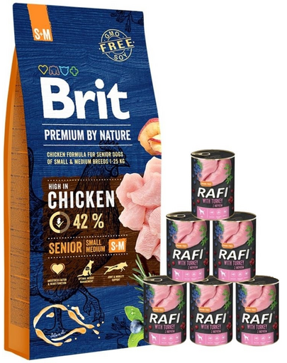 BRIT Premium By Nature Senior Small Medium S+M 15 kg + curcan 6x400 g hrana caini
