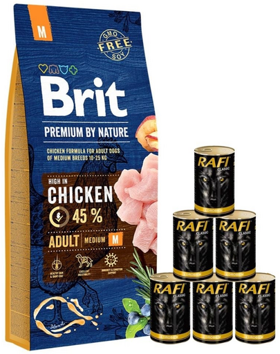 BRIT Premium By Nature Adult Medium M 15 kg + hrana cu pasare 6x1240 g