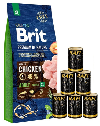 BRIT Premium By Nature Adult Extra Large XL 15 kg + hrana in sos 6x1240 g