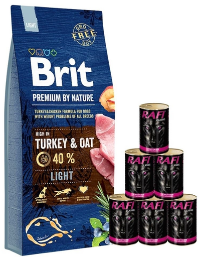 BRIT Premium By Nature Light 15 kg + 6x1240 g curcan, pentru caini