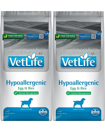 FARMINA Vet Life Dog Hypoallergenic Egg&Rice 2x12 kg dieta pentru caini cu alergii